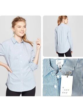 Women’s Striped Long Sleeve Blue & White Cotton Shirt